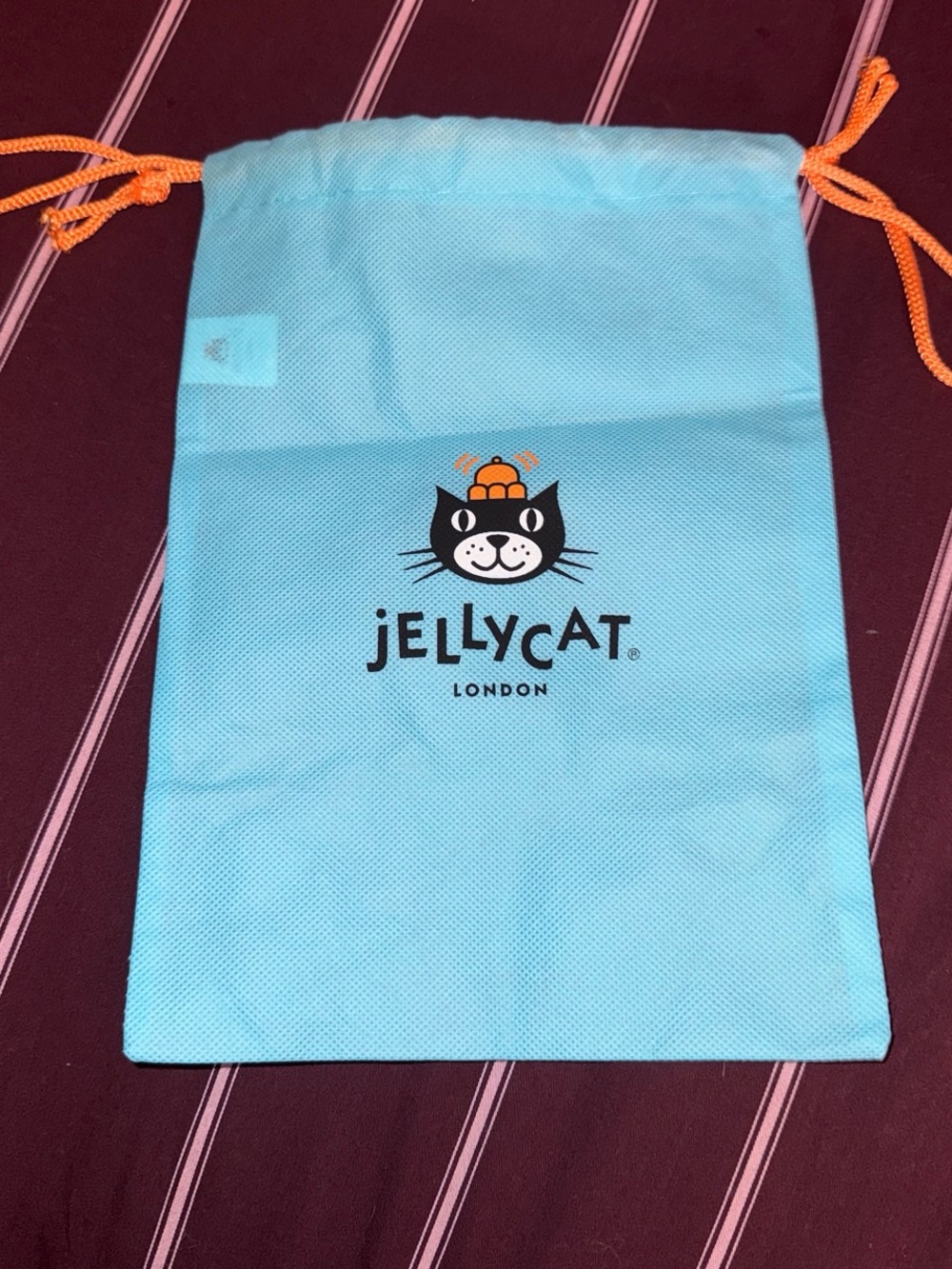 Jellycat Aqua Drawstring Cat Accessory Pouch with Orange Cords/NO jellycat w it!
